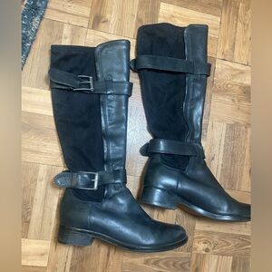 COLE HAAN , NIKE AIR , BLACK LEATHER AND SUEDE STRETCH BOOTS.SIZE 7.5